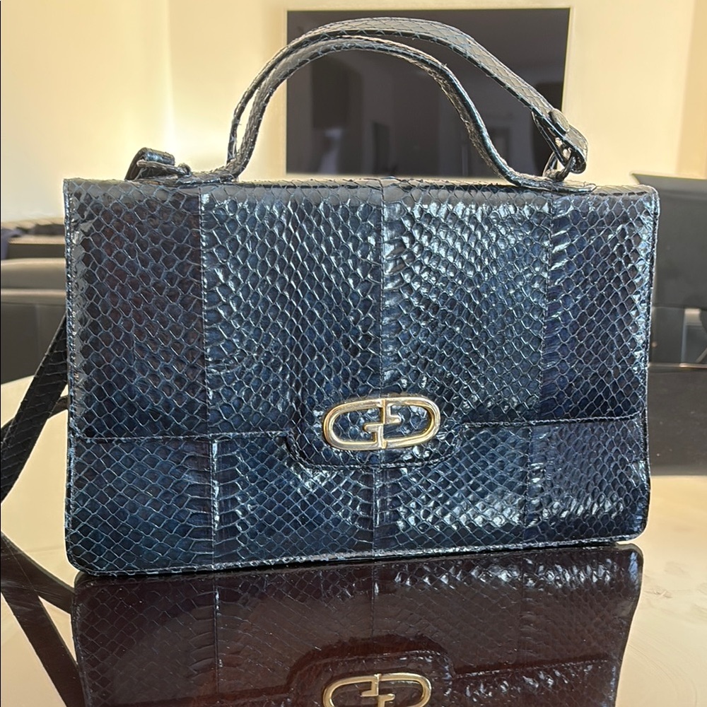 Chic Navy Blue Snakeskin Handbag